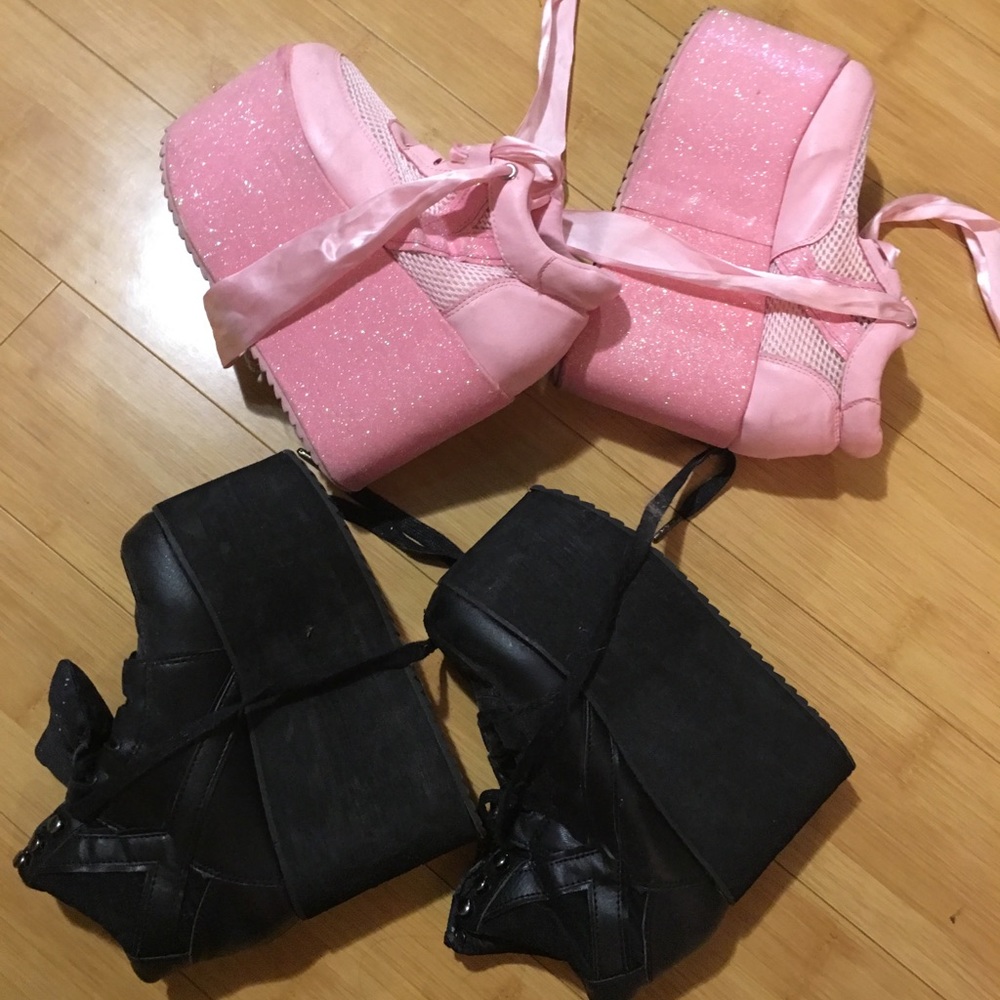 Pink and Black YRU Platform sneakers.